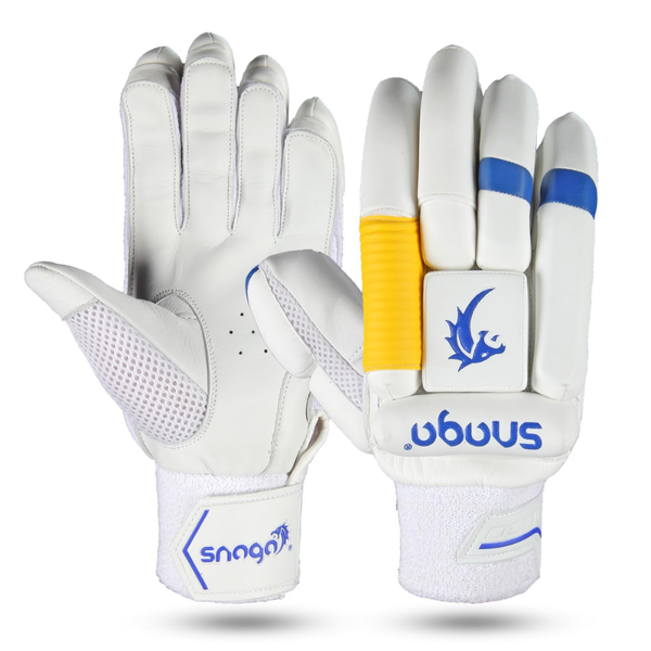 Snaga Professional Cricket Batting Gloves for Boys – Leather, White & Blue