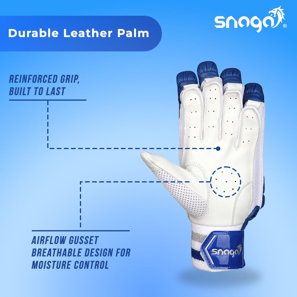 Snaga Alpha Premium Leather Cricket Batting Gloves for Men