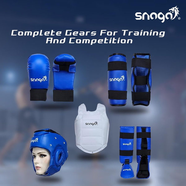 Snaga Karate Protective Kit with Gloves, Headguard, Chest Guard & Shin Pads – Blue