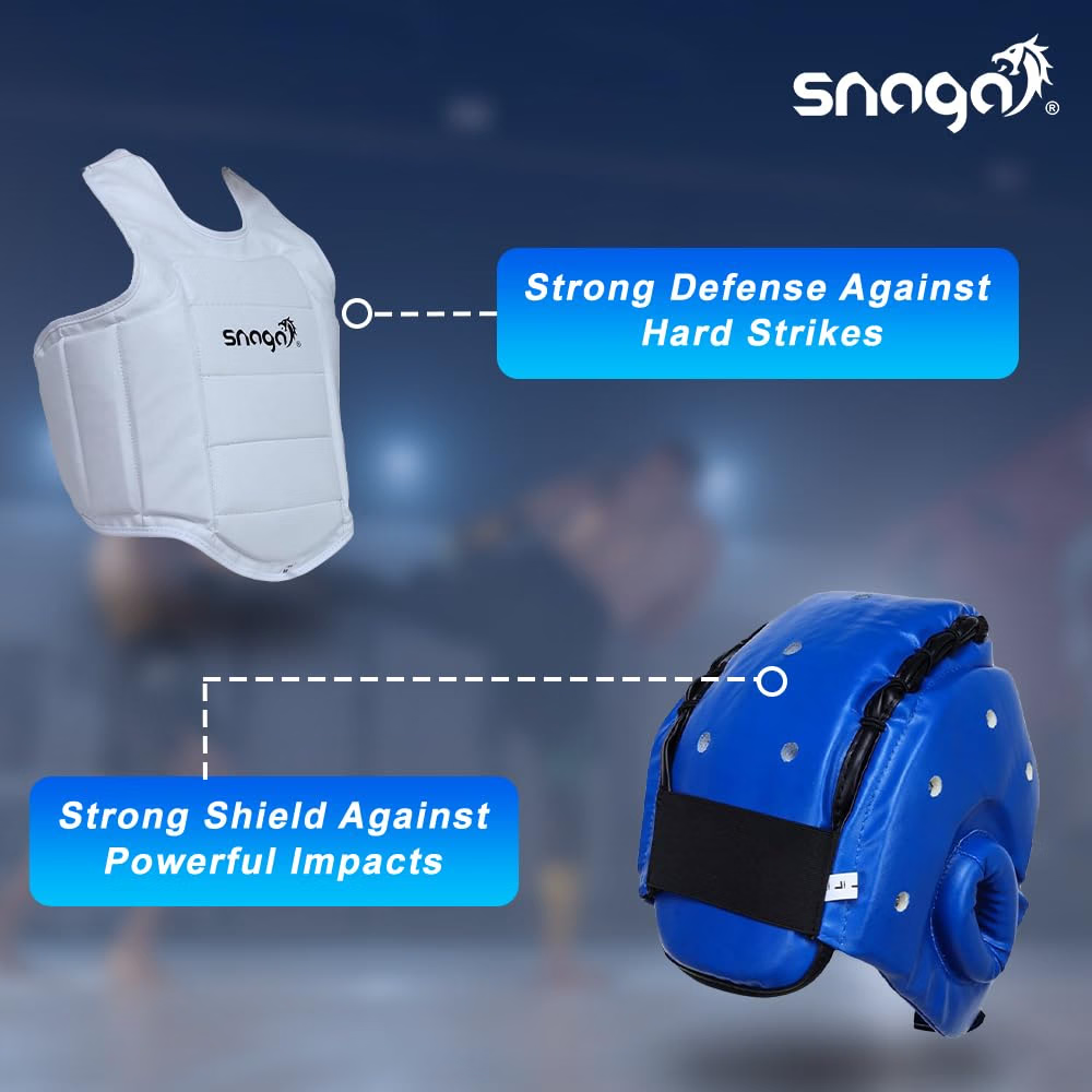 Snaga Karate Protective Kit with Gloves, Headguard, Chest Guard & Shin Pads – Blue