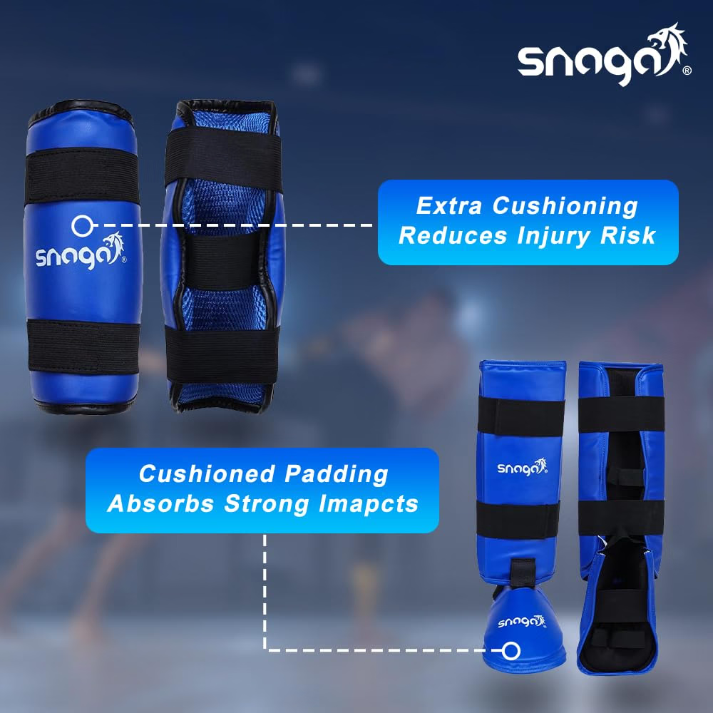 Snaga Karate Protective Kit with Gloves, Headguard, Chest Guard & Shin Pads – Blue